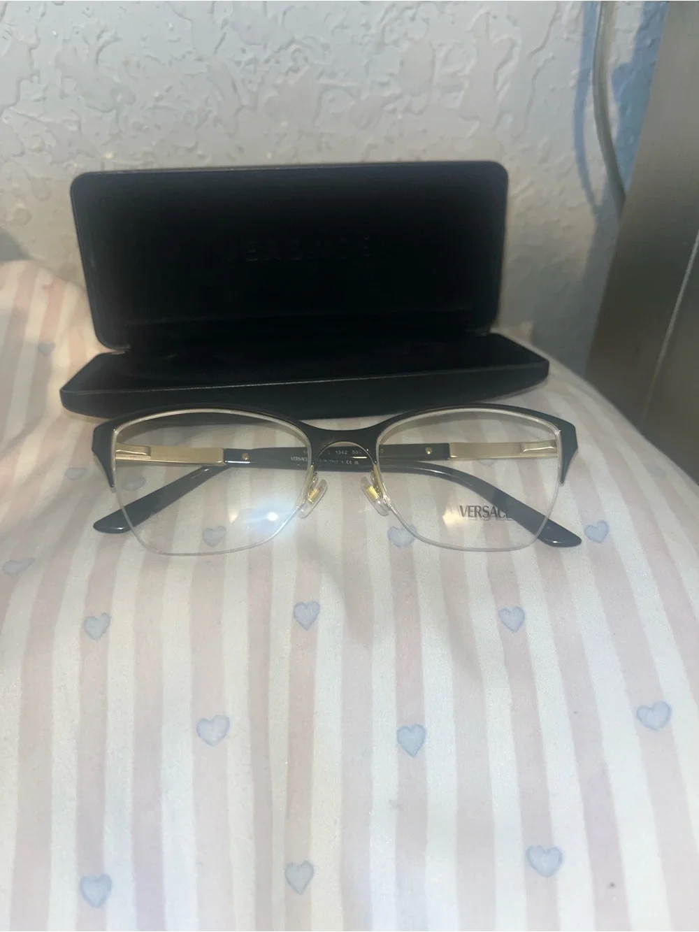 Versace Black and Gold Semi-Rim Cat-Eye Women's Glasses